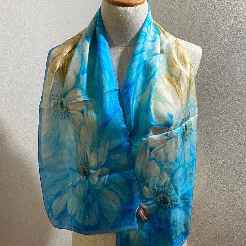 Adrienne Vittadini Blue and Cream Floral Scarf